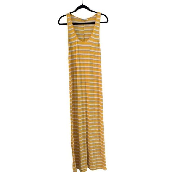 Zara Women's Striped Scoop Neck Ribbed Racerback Maxi Dress Yellow White Medium - Picture 3 of 4